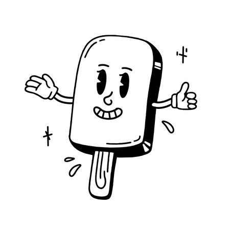 Ice cream retro cartoon character from the 30s. Vintage comic smile vectorのイラスト素材