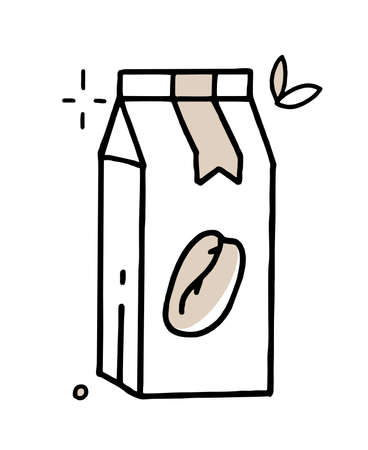 Packaging of coffee beans doodle Clipart in black and beige Vector illustration hand drawnのイラスト素材
