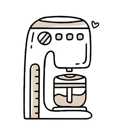 Carob coffee maker doodle Clipart in black and beige Vector illustration in hand drawnのイラスト素材