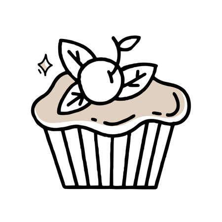 Cupcake doodle Clipart in black and beige Vector illustration in hand-drawnのイラスト素材