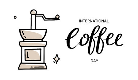 International Coffee Day in black and beige Vector illustration in hand drawn styleのイラスト素材