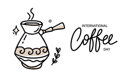International Coffee Day in black and beige Vector illustration in hand drawn styleのイラスト素材