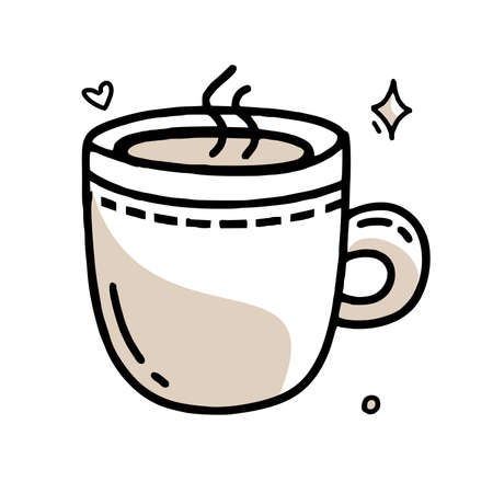 Coffee mug doodle Clipart in black and beige Vector illustration in hand-drawnのイラスト素材
