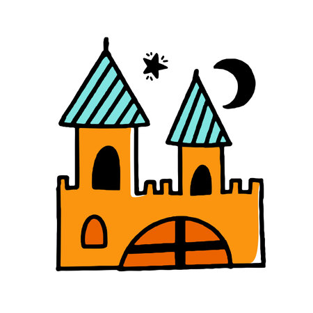 Mystical Castle Halloween concept Doodle style vector design illustration Isolated on whiteのイラスト素材