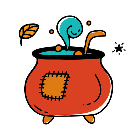 Cauldron with Potion Halloween concept Doodle style vector design illustration Isolated on whiteのイラスト素材