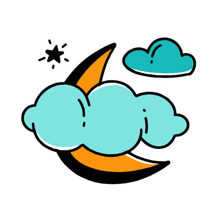 Moon in the clouds Halloween concept doodle style vector design illustration Isolated on whiteのイラスト素材