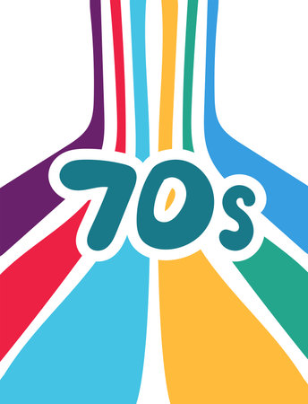 70s lettering with rainbow in retro 70s style. Good vibes multicolored inscription. vector