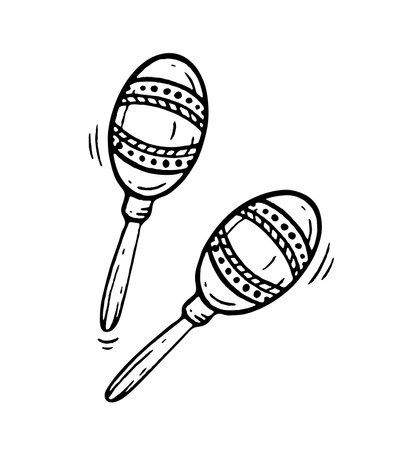 Maracas musical instrument style hand drawn. Vector black and white doodleのイラスト素材