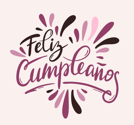 Happy birthday in Spain. Lettering in Spanish with splashes and curls. vectorのイラスト素材