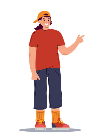 Young man in a cap and sneakers. vector illustration flatのイラスト素材