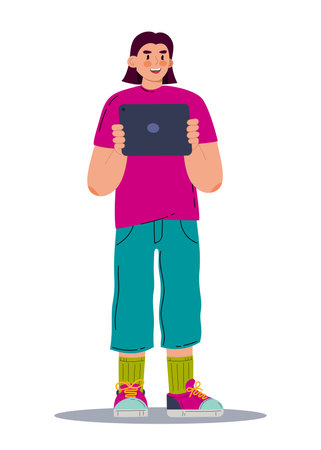A man with a tablet. vector illustration flatのイラスト素材