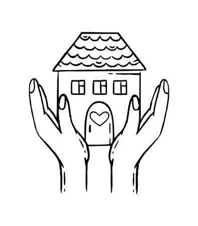 The house is a shelter in the hands. Charity donation for health. vector illustrationのイラスト素材