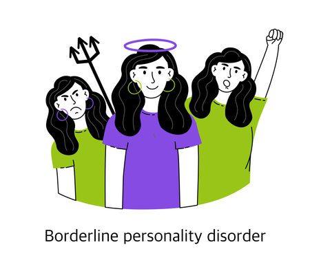 Borderline personality disorder. The concept of mental health and psychology. Vector illustration of a girl isolated on a white background.のイラスト素材