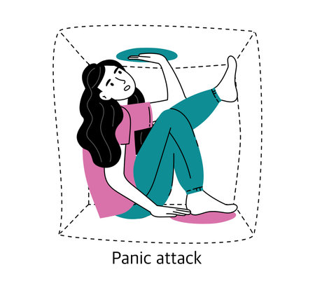 Panic attacks. The concept of mental health and psychology. Vector illustration of a girl isolated on a white background.のイラスト素材