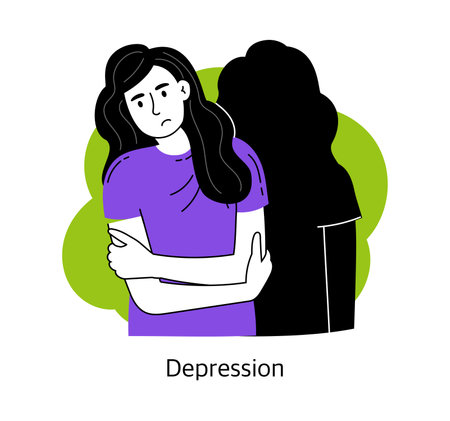 Depression. The concept of mental health and psychology. Vector illustration of a girl isolated on a white background.のイラスト素材
