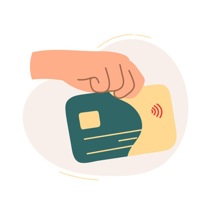 The hand holds a bank card. The concept of a business idea, startup, organization, brainstorming. Vector illustration isolated on a white backgroundのイラスト素材