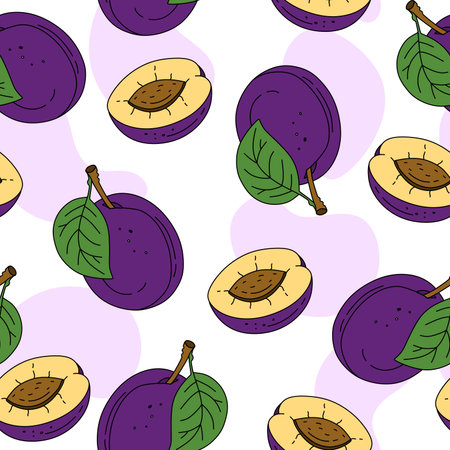 Plum Pattern seamless on white background Vectorのイラスト素材