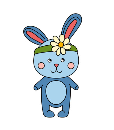 Bunny doodle Vector color illustration isolated on a whiteのイラスト素材