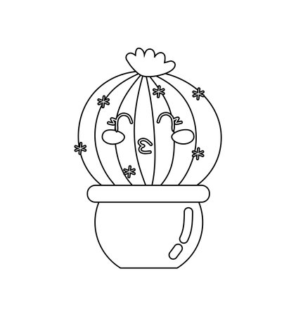 Cactus Character Black and White Vector Illustration Coloring Book for Kidsのイラスト素材