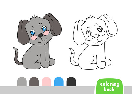 Cute Dog Coloring Book for Kids Page for Books, Magazines, Vector Doodle Templateのイラスト素材