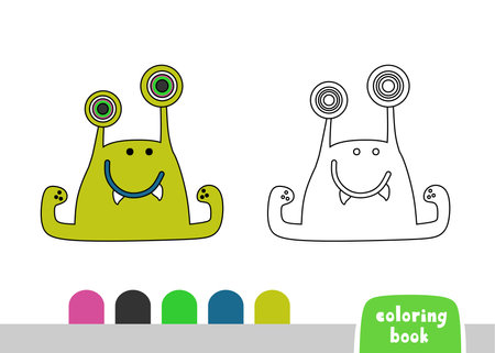 Cute Monster Coloring Book for Kids Page for Books, Magazines, Doodle Vector Templateのイラスト素材