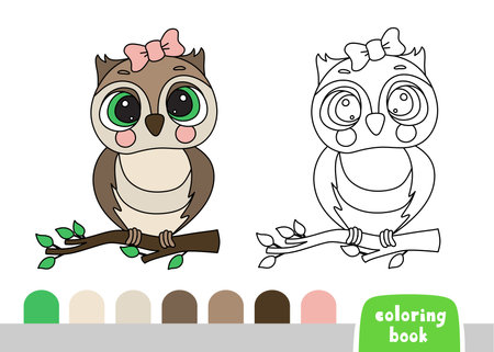 Coloring Book for Kids Owl Page for Books Magazines Vector Illustrationのイラスト素材