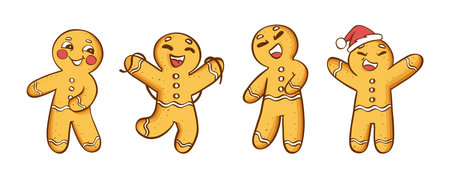 Gingerbread man cookies Christmas set. Vector illustration on a whiteのイラスト素材