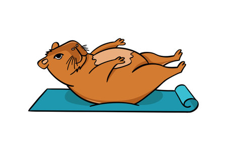 A cute capybara does yoga on a mat. Vector flat styleのイラスト素材