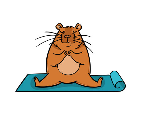 A cute capybara does yoga on a mat. Vector flat styleのイラスト素材