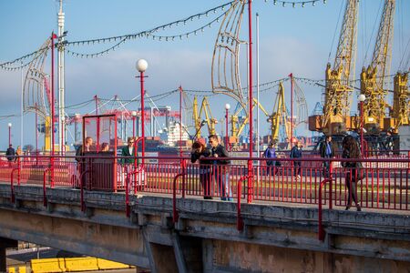 Bridge leading to the city port to the dock of ships - Ukraine, Odessa, 17,10,2019のeditorial素材