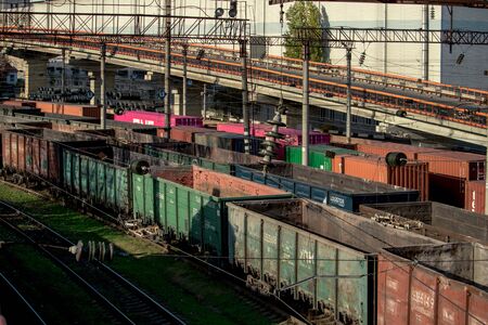 Rail cars in the port by the sea - Ukraine, Odessa, 09,11,2019のeditorial素材