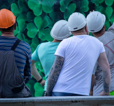 Builder in a helmet - Ukraine, Odessa, 11,06,2020のeditorial素材