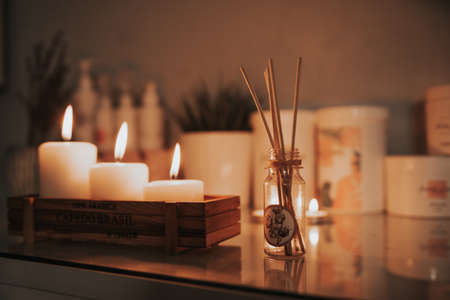 coconut massage oil for spa treatments. on the backgroundの写真素材