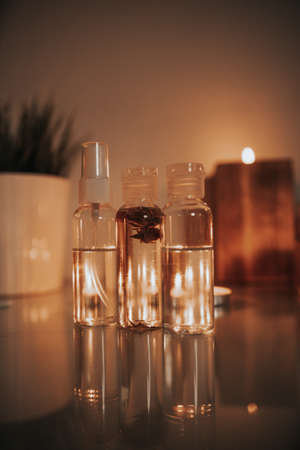 coconut massage oil for spa treatments. on the backgroundの写真素材