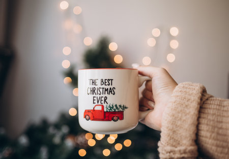 christmas red mug. New Yearの写真素材