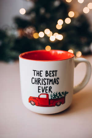 christmas red mug. New Yearの写真素材