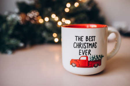 christmas red mug. New Year