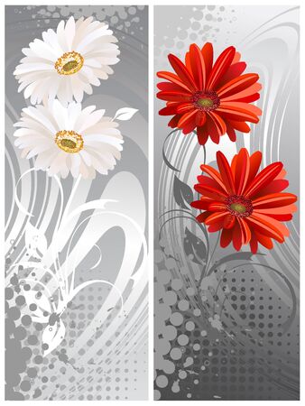 gerbera flowers, two bannera.Vektor illustrationのイラスト素材