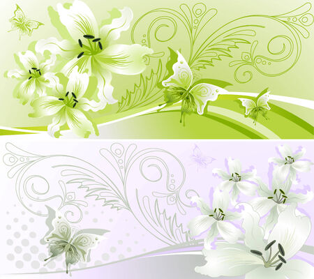 Two horizontal floral banner. Vector illustration.のイラスト素材