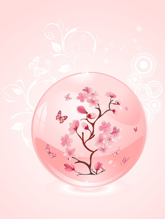 branch of cherries in a glass bowl のイラスト素材