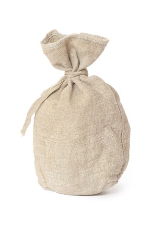 Brown textured sack  Isolated on whiteの写真素材