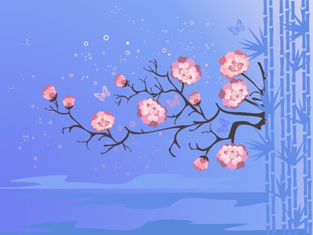 cherry blossoms on a blue backgroundのイラスト素材