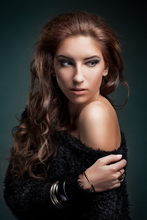 Fashion Portrait Of Luxury Woman. Teal and orangeの写真素材