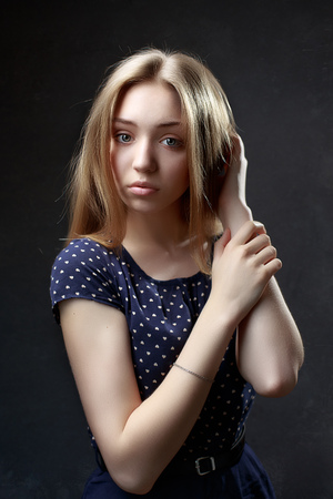 Portrait of beautiful woman model with fresh daily makeup.の写真素材