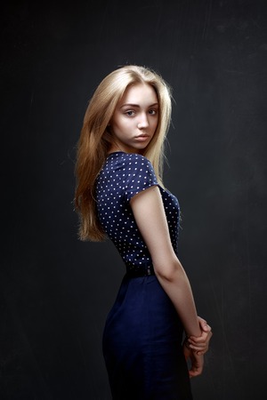 Portrait of beautiful woman model with fresh daily makeup.の写真素材
