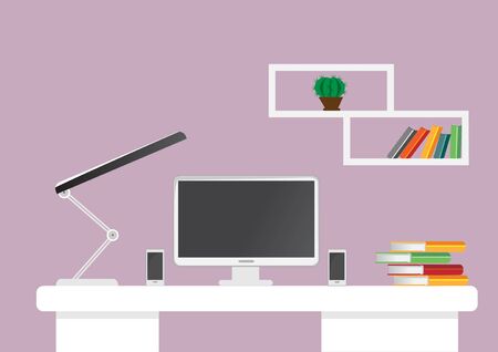 Creative office desktop workspace. Flat design vector mock up.のイラスト素材