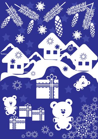 Christmas blue background with gift boxes and snowflakes. Vectorのイラスト素材