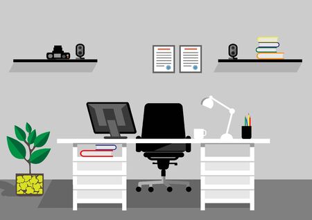 Creative office desktop workspace. Flat design. Vector mock up.のイラスト素材
