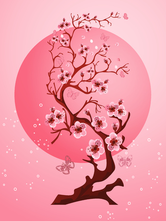 Cherry blossom background. Beautiful spring nature sceneのイラスト素材