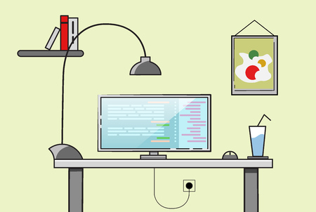 Creative office desktop workspace. Yellow vector mock upのイラスト素材